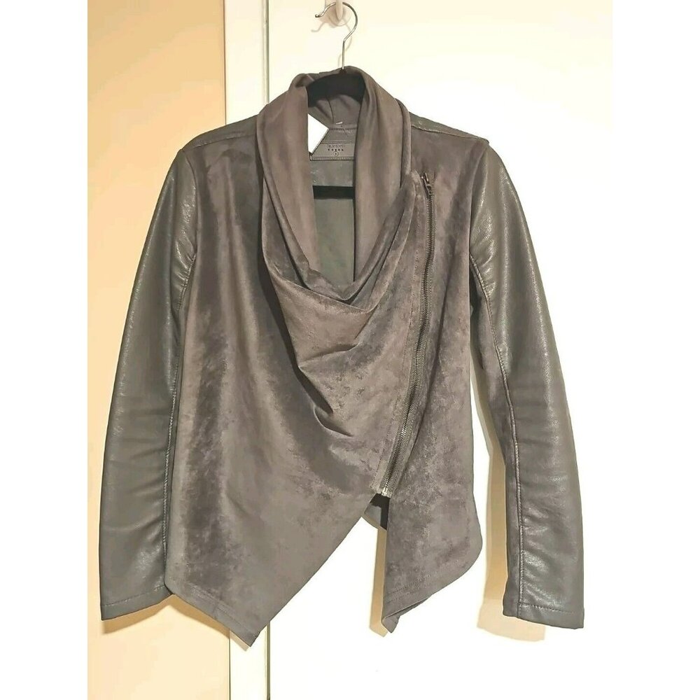 BlankNYC Gray Brown Suede Jacket Women Small Leather Motorcycle Bella Swan ALT